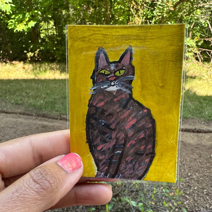 Peacemade Craft original acrylic ACEO painting of a dreaming cat – Peacemade Craft Raleigh NC